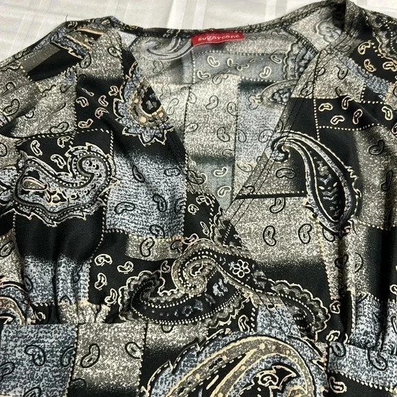 Vtg,open bell sleeve top,some velvet,paisley,XS, surplice,fairygoth,boho,ties.EC - Picture 10 of 15